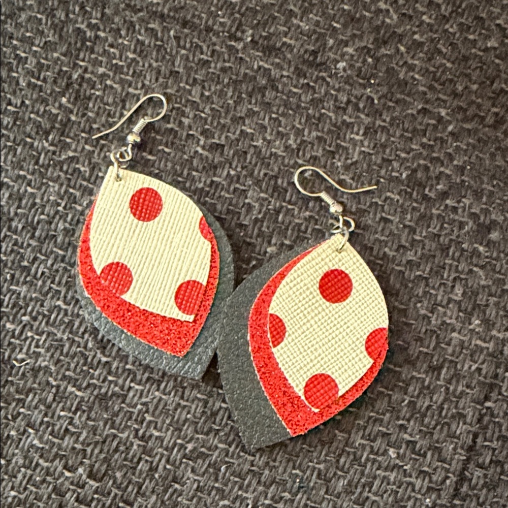 Red and Gray Polka Dot Earrings